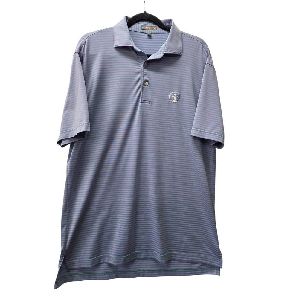 Peter Millar Summer Comfort Mens Medium Polo Shirt Purple Teal Striped Golf SCR
